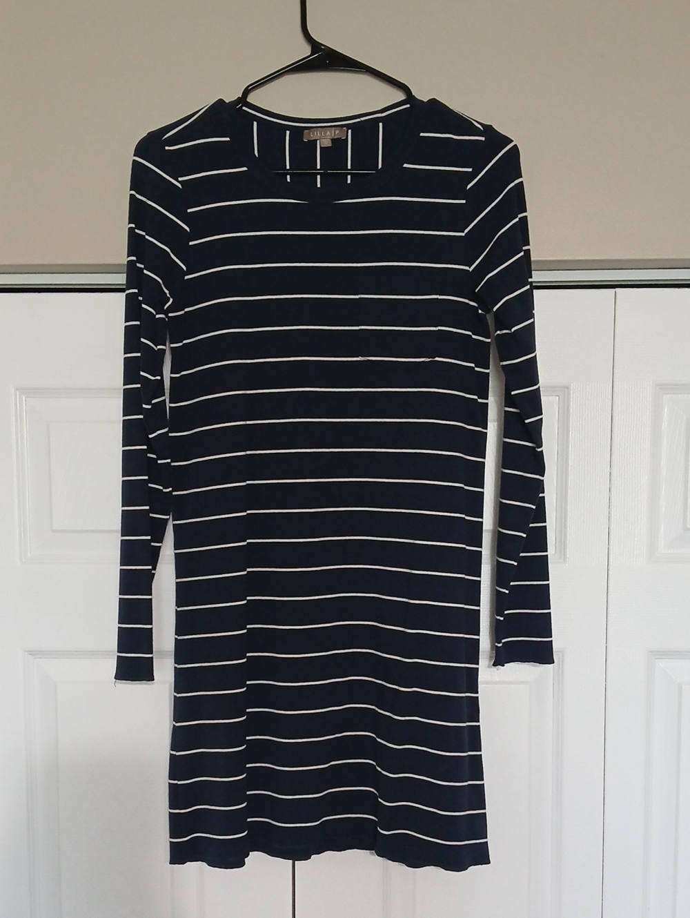 Lilla P Navy and White Striped Long-Sleeve Dress